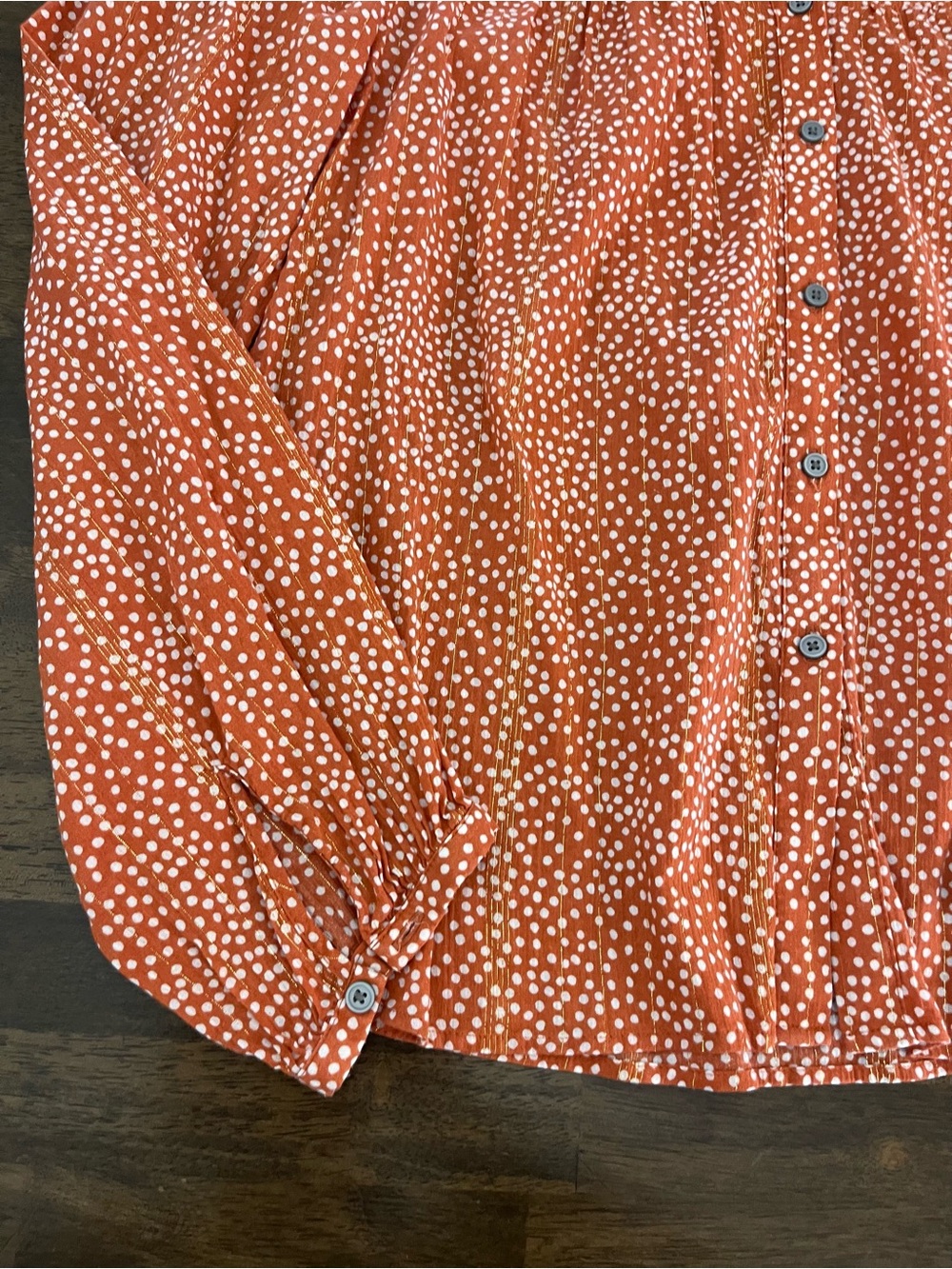 LOFT Rust Orange Dot Button-Front Blouse Long Sleeves Classic Cotton Medium - Picture 5 of 8